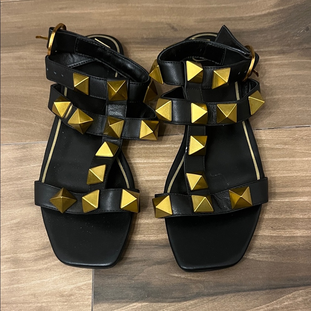 Black and Gold Studded Sandals